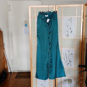 NWT bacio women satin wide leg, flare pants, size S